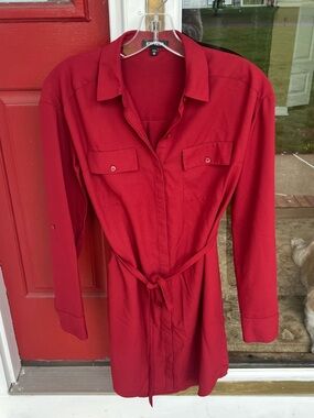 Express Red Button-Front Shirt Dress